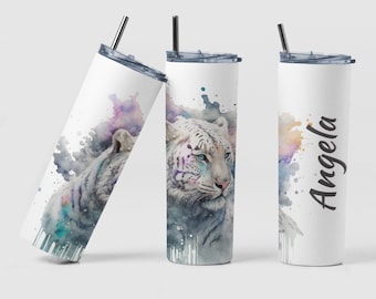 White Tiger Tumbler, Custom Wild White Tiger Design Tumbler Birthday Gift for Tiger Lover, Personalized Wild Tiger Tumbler Cup Gift for Mom