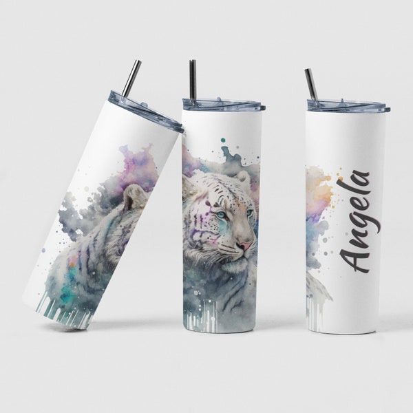 White Tiger Tumbler, Custom Wild White Tiger Design Tumbler Birthday Gift for Tiger Lover, Personalized Wild Tiger Tumbler Cup Gift for Mom