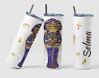 Egyptian Mummy Tumbler, Custom Egyptian Inspired Design Coffee Tumbler Gift for Women, Personalized Egyptian Sarcophagus Tumbler Girl Gift