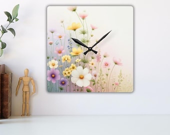 Wildflower Wall Clock Home Decor for Housewarming Gift, Unique Floral Silent Wall Clock, Round Wall Clock For Home Office Gift for Her