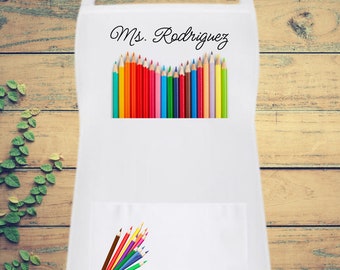 Art Teacher Custom Apron with Name and Pockets for Teacher Appreciation Gift Personalized Cute Painting Apron for Preschool Teacher Gift