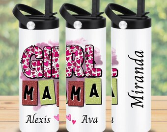 Mom Custom Sports Water Bottle with Kids Names Birthday Gift for Bonus Mom Personalized Coffee Travel Tumbler Cup Gift Idea For Mothers Day