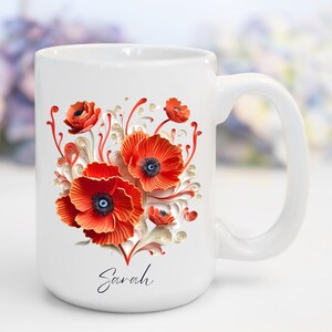 Birth Month Flower Personalized Ceramic 15oz Coffee Mug Birthday Gift for Her Custom Floral Tea Cup Mothers Day Gift for Grandma