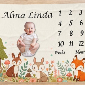 Baby Milestone Blanket Baby Shower Gift for New Baby, Custom Baby Name Blanket, Personalized Milestone Monthly Blanket, Growth Tracker