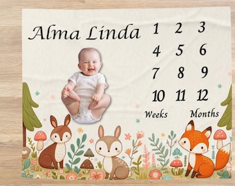Baby Milestone Blanket Baby Shower Gift for New Baby, Custom Baby Name Blanket, Personalized Milestone Monthly Blanket, Growth Tracker