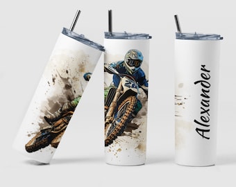 Motorcycle Tumbler Custom Coffee Travel 20oz Skinny Tumbler Cup Birthday Gift, Personalized Motorbike Rider Themed Tea Cup Gift for Dad