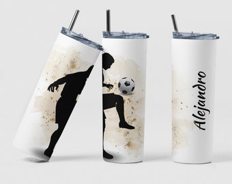 Soccer Player Custom Coffee Travel Tumbler Cup Gift for Coach, Personalized Best Soccer Football Player Silhouette Tumbler Cup Dad Gift