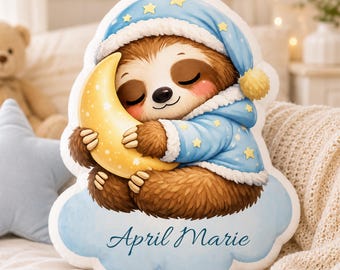 Personalized Sloth Shaped Pillow, Custom Name Sloth Pillow, Baby Girl Nursery Pillow, Cute Sloth Gift for Kids, Toddler Room Decor
