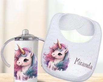 Unicorn Custom Baby Absorbent Feeding Bib with Name Baby Girl Birthday Gift, Personalized Cute Newborn Girls Baby Bib Baby Shower Gift