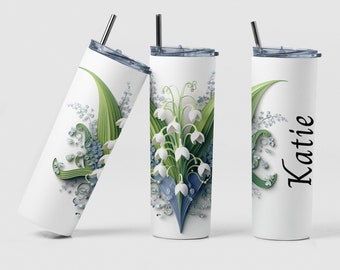 May Birth Month Flower Custom Coffee Travel Tumbler Cup Birthday Gift for Mom, Personalized Lily of the Valley Birth Flower Tumbler Gift