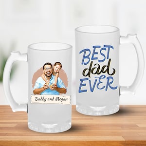 Father&#39;s Photo Beer Mug, Custom Father&#39;s Day Frosted Beer Stein Mug Gift, Personalized First Father&#39;s Day Funny Beer Mug Gift