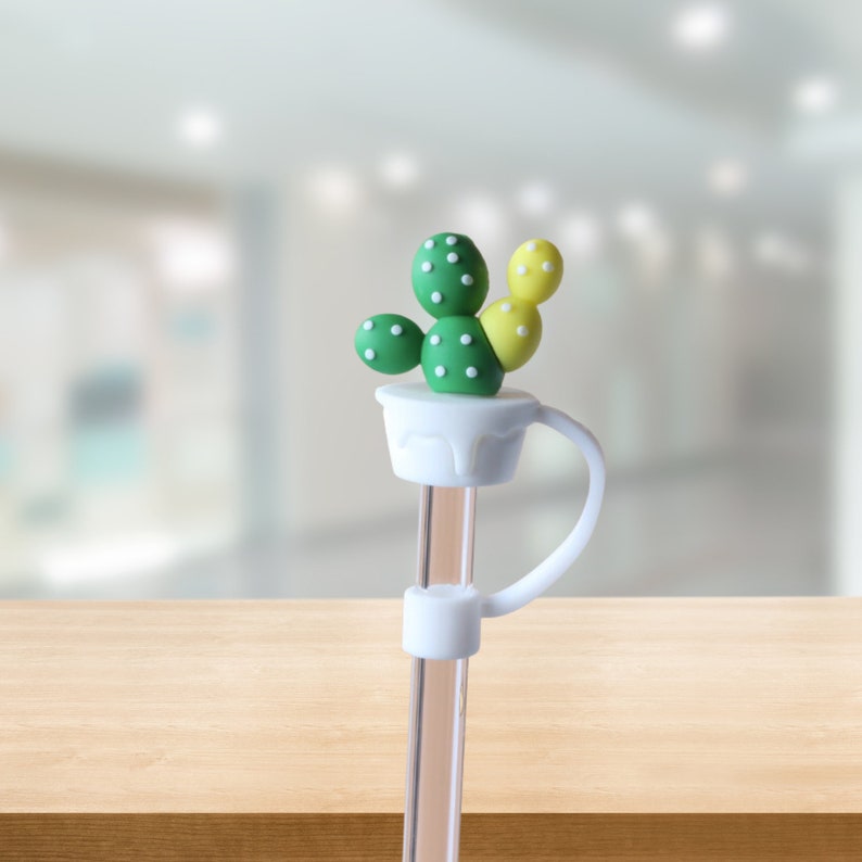 Straw Topper Cover Cactus Silicone Cap for Reusable Plastic Straws, Cute Cactus Silicone Straw Cover Top Fit Most Straws Not All Fit Stanley Green Yellow Cactus
