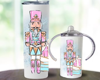 Nutcracker Custom Mom and Baby 12 oz Sippy Cup & 20oz Tumbler Christmas Gift Set, Personalized Holiday Nutcracker Toddler Tumbler Gift Set