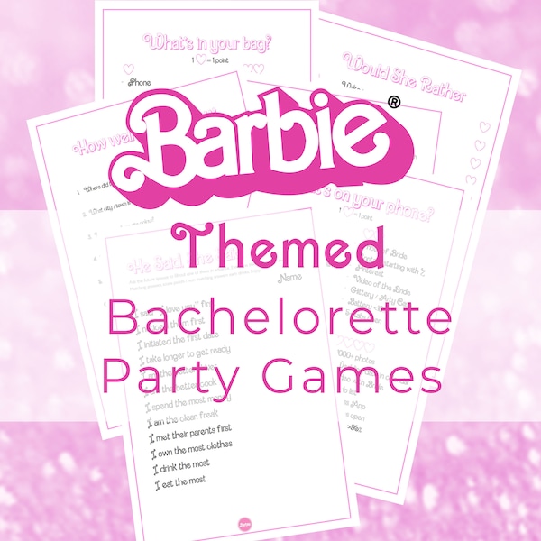 Barbie themed Bachelorette Party Games | Printable Barbie Hen party games | Hen games download