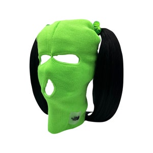 5-Hole Balaclava Ski Mask | Safety Green DIY BunSki Mask | Two Hair Holes | Streetwear Face Mask for Winter & Outdoor Sports
