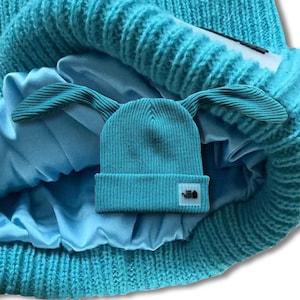 Satin Lined Bunny Beanie (Blue) | Stylish and Comfortable Winter Accessory