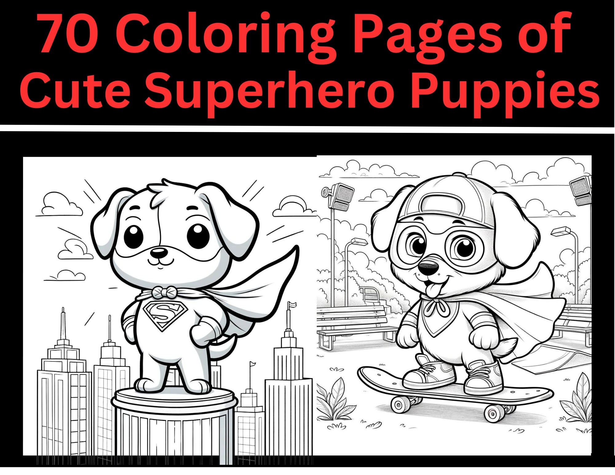 Superhero Puppy Coloring Book, Pages | Kids Adults| Dog Art Craft ...