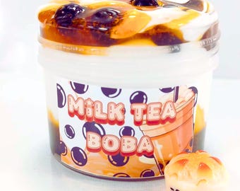 Milk Tea Boba Clay slime stretchy Clear slime beads