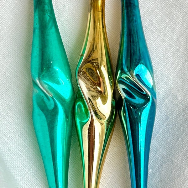 Set of 3 Vintage Icicle Style Ornaments * Soviet Union Twist Swirl * Blue Aqua Gold