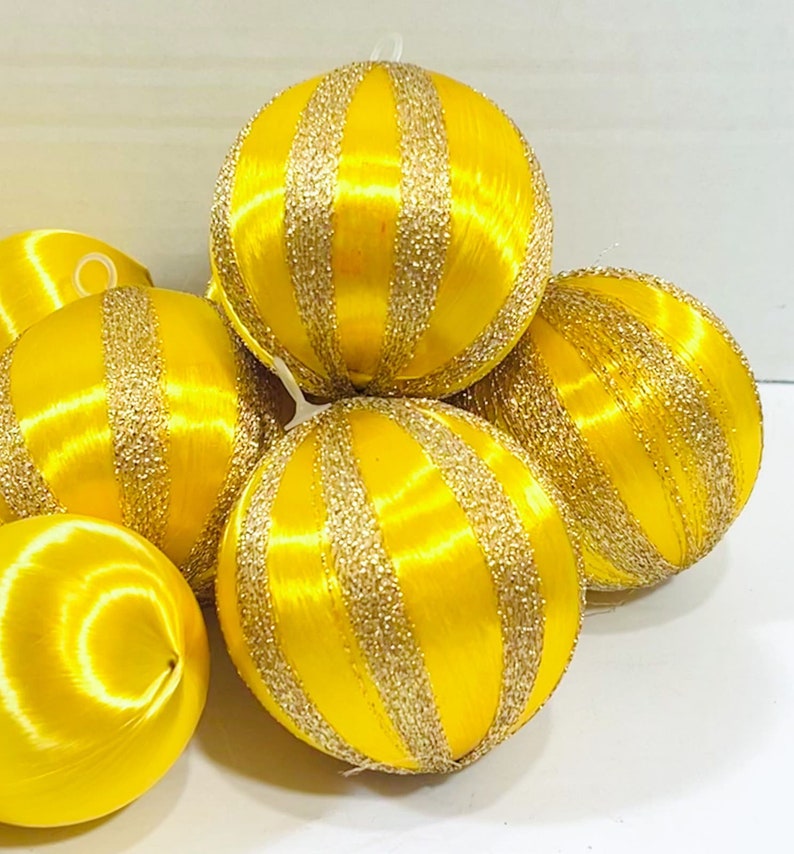 16 Vintage Yellow Silk Ornaments 5 Yellow and Gold Striped Silk