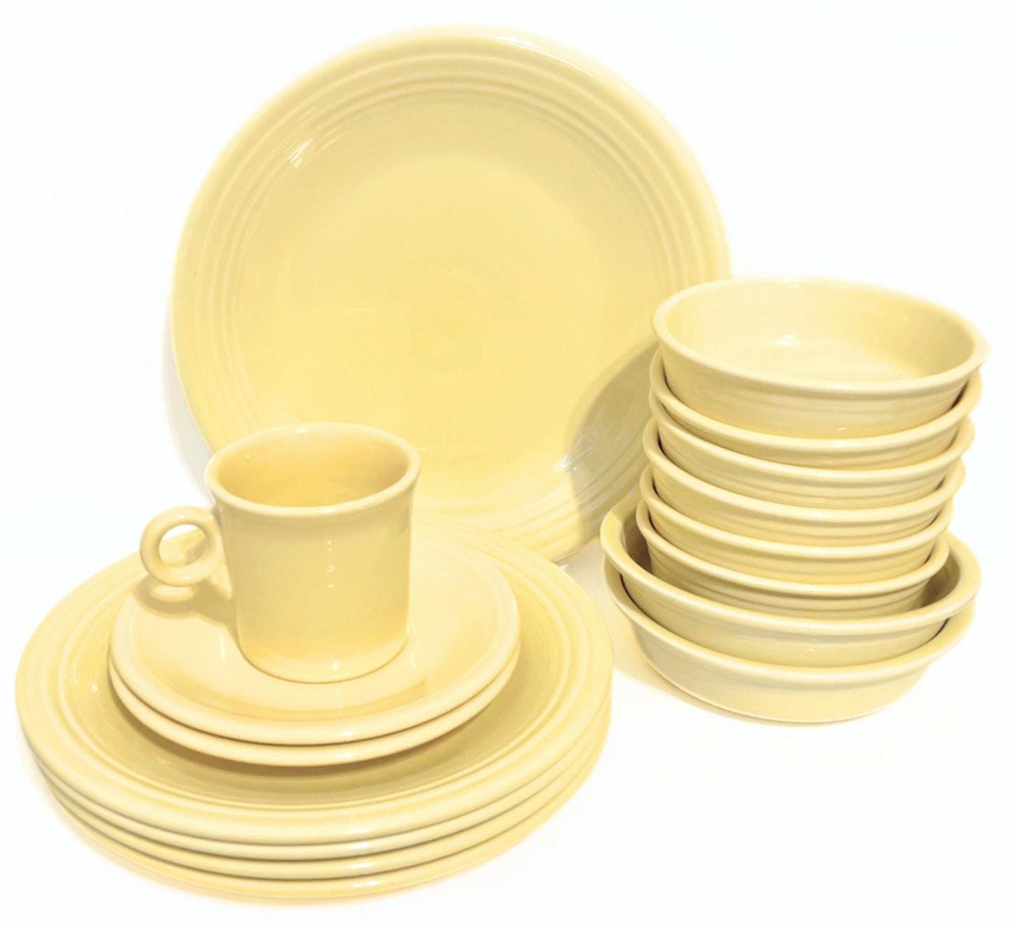 17 Pieces of Pale Yellow Fiestaware Dishes Retired Color Well