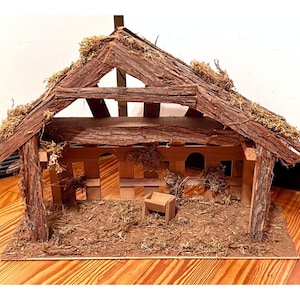 Large Creche Style Nativity Manger Christmas Decoration * Natural Nativity Stable