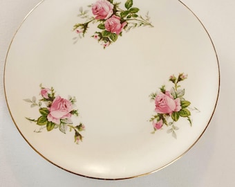 Custom Hand Painted Dog Portrait on Vintage Plate, Pink Rose, medium 7.5" size