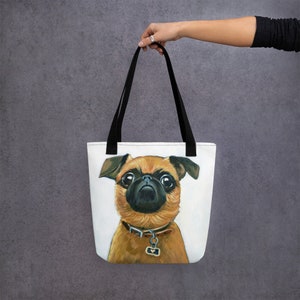 Brussels Griffon doggie smooth coat tote with my original painting on it.  Super cute everyday use. Art is printed on both sides.