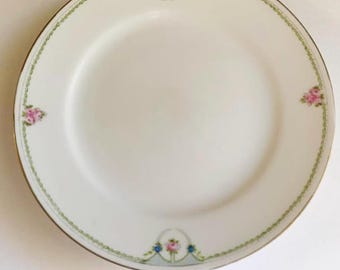 Custom Hand-Painted Dog Portrait on a Vintage Plate, Green border w/ roses, size 7.5"
