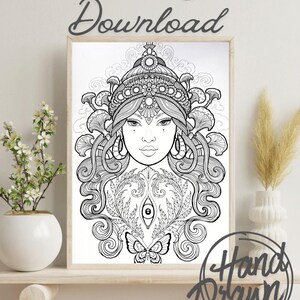 Mystical Goddess Tattoo Design: Evil Eye, Mushrooms (Digital Download)