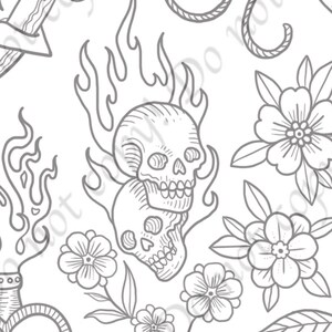 Hand Drawn Tattoo Flash Sheet – Traditional Line Art (Digital Download)