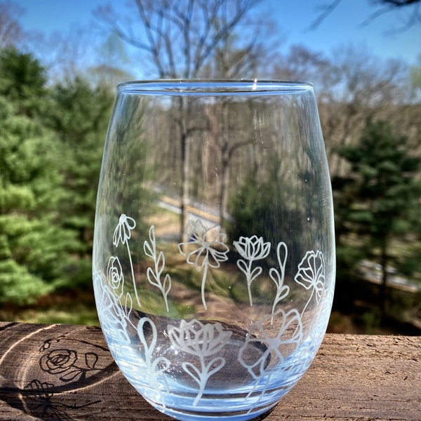 Floral Etched Glasses | Wine | Beer | Whiskey