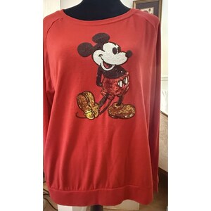 VTG 1980's Ladies Sequined Mickey Mouse Long Sleeve Tshirt By Disney Size XL afbeelding 3