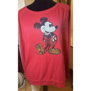 VTG 1980's Ladies Sequined Mickey Mouse Long Sleeve Tshirt By Disney Size XL afbeelding 5