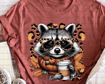 Cute Fall Raccoon With Cheetah Print Gildan Sweatshirt,  Raccoon Shirt