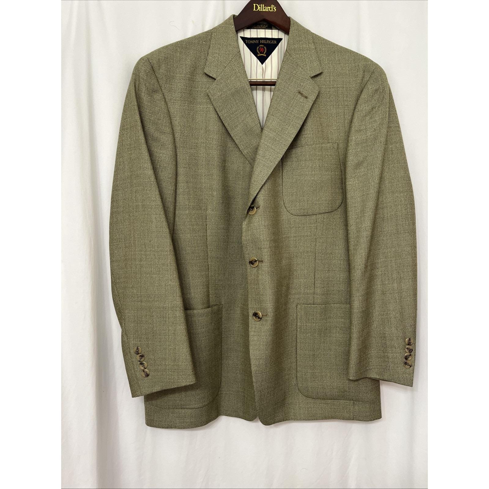 Vintage Tommy Hilfiger Blazer Mens 43R Houndstooth Wool Sportscoat Made In USA