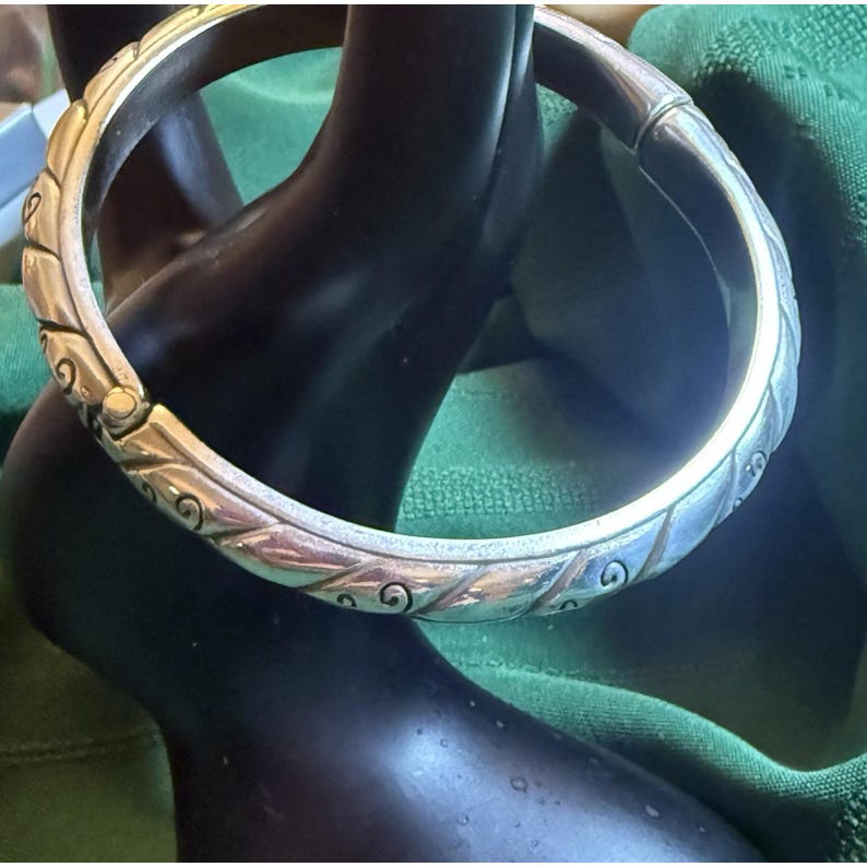 Vintage Silver Tone Etched Bangle Bracelet With magnetic Closure By Brighton EUC image 2