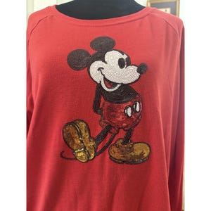 VTG 1980's Ladies Sequined Mickey Mouse Long Sleeve Tshirt By Disney Size XL afbeelding 2