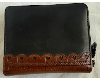 Brighton Black & Brown Leather Zip Wallet Small Phone (5" x 4.5") Holder