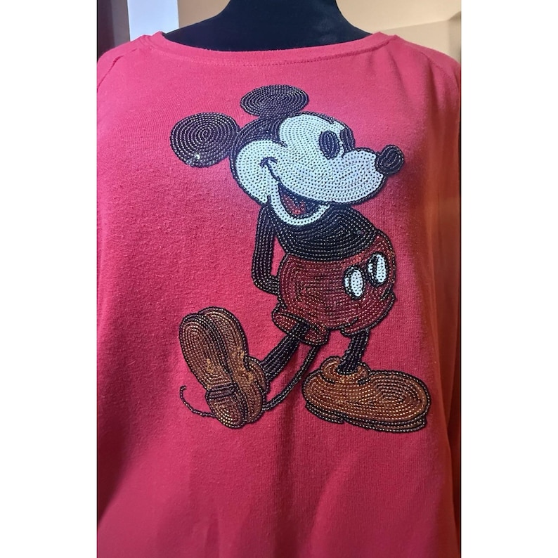 VTG 1980's Ladies Sequined Mickey Mouse Long Sleeve Tshirt By Disney Size XL afbeelding 4