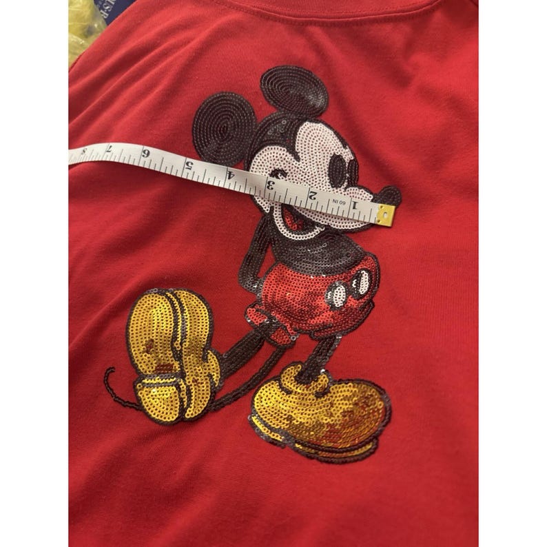 VTG 1980's Ladies Sequined Mickey Mouse Long Sleeve Tshirt By Disney Size XL afbeelding 10