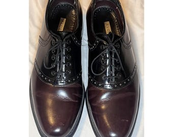 Sz 8 D Men's Shoes FLORSHEIM Full Brogue Saddle Oxford Black Burgundy Leather