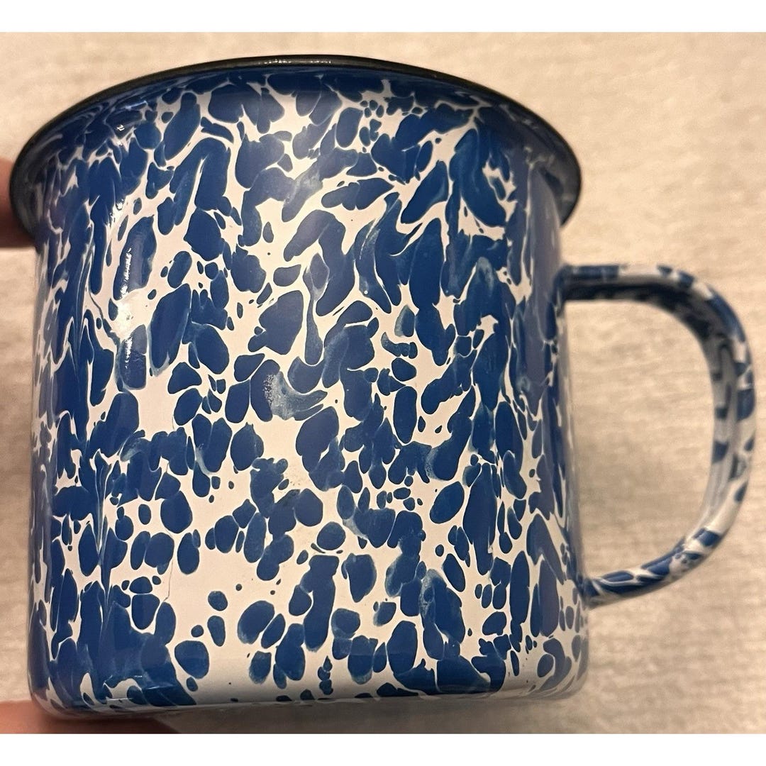 Vintage Blue White Spatterware Graniteware Coffee Mug Enamelware Metal ...