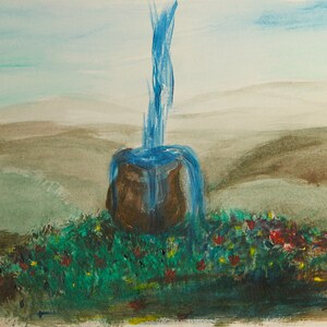 Vaso, acqua dal cielo dipinto acrilico - decorazione murale originale