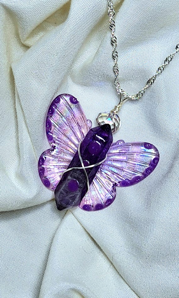 Choker Amethyst Butterfly Pendant Mini Purple Amethyst Butterfly - Main Image
