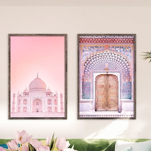 Taj Mahal & Jaipur Lotus Gate  Wall Art | Instant Download | Set of 2 Digital Prints | Jaipur Art | Agra Wall Hanging | Indian Home Decor