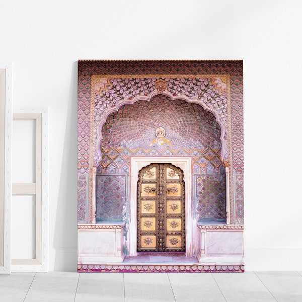 Jaipur Rozenpoort | Direct downloaden | Indiase roze deur | Digitale reisprint | Rajasthan deurkunst | Indiase interieurdecoratie | Verticale afdruk