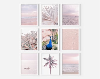 Pink Beach Gallery Wall | Set of 12 | Instant Download | Tropical Wall Art | Pink Wall Decor |  Girls Room Decor | Pink Ocean Wall Art