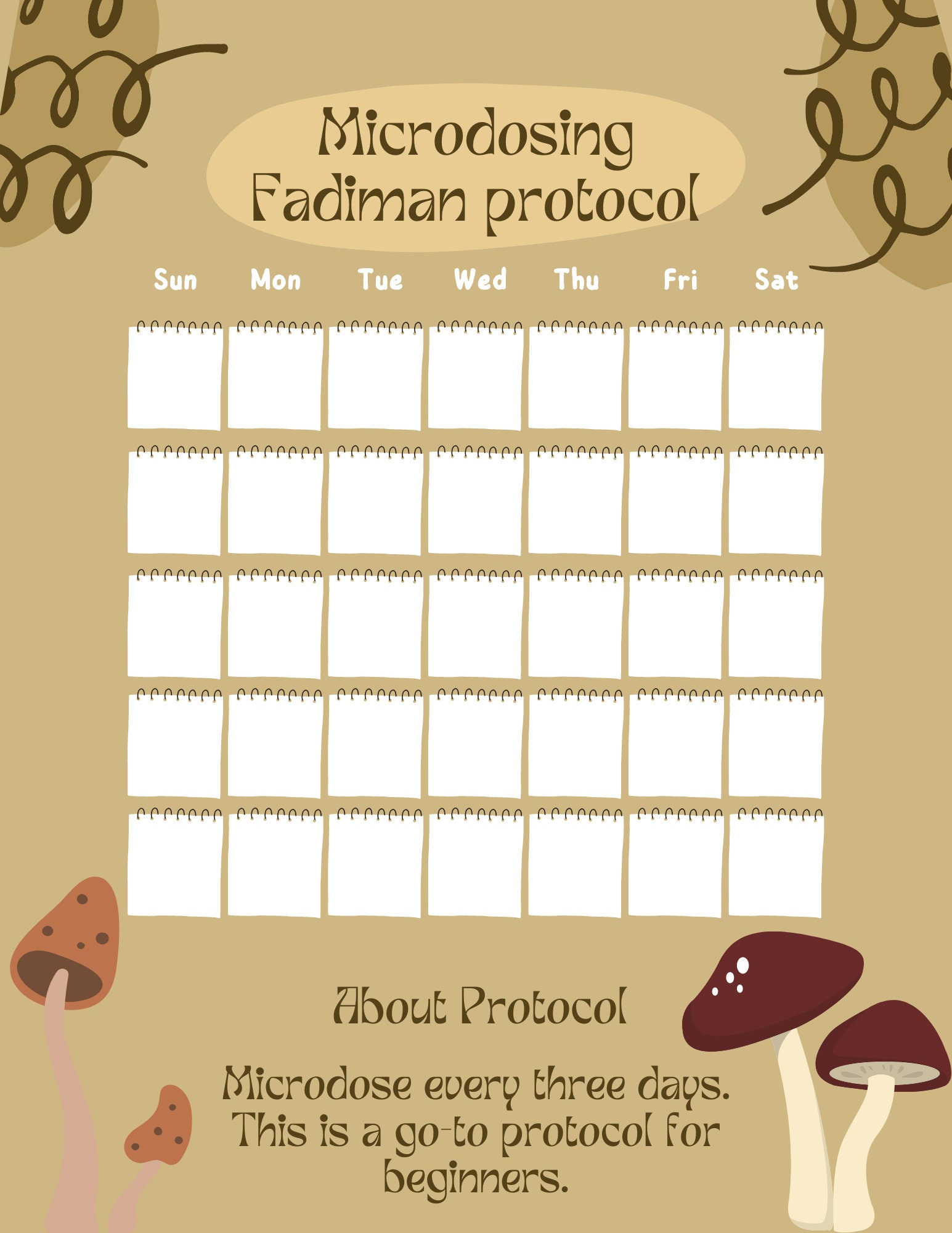 Visual microdosing routine calendar layout tracking active stack days and routine off days to maximize mental sensitivity
