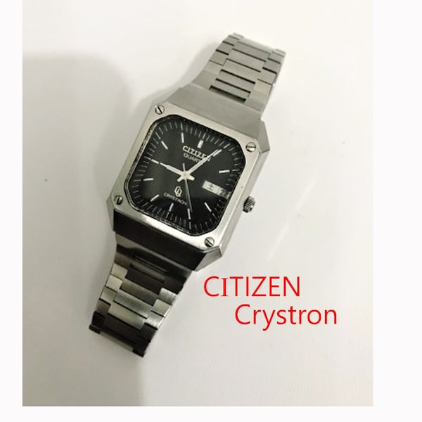 Vintage CITIZEN CRYSTRON Quartz /  Classic 1970s / Very good condition/ Japan/ Interesting CASE Design/ Steel Original Citizen Band/